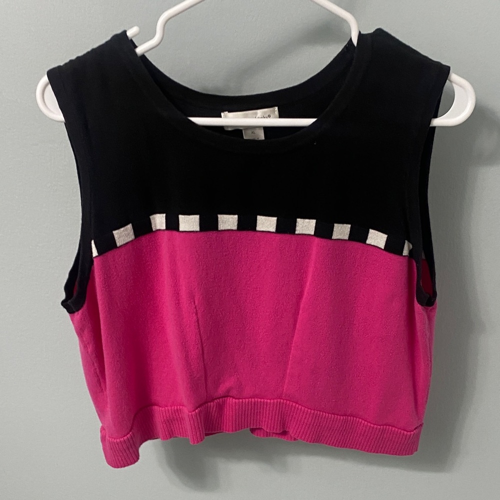 Christopher & Banks Black and Pink Checkered Crop Top